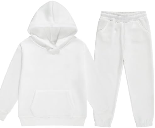 DHSPKN Girls Boys 2 Piece Tracksuit Athletic Sweatsuits Sets Hooded Sweatshirt and Jogger Sweatpants Clothing Sets for Kids