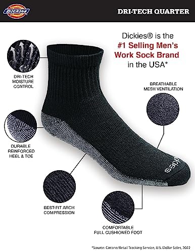 Dickies Men's Dri-tech Moisture Control Quarter Socks Available In M-XXL (6 12 18 Pairs)