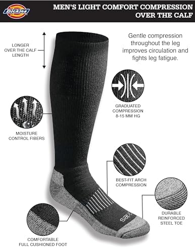 Dickies Men's Light Compression Comfort Over-The-Calf Socks Available In M-XXL (2 4 Pairs)