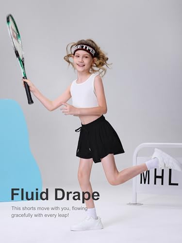 DIPUG Girls Butterfly Shorts With Pocket 2-in-1 Flowy Athletic Skots For Tennis Running Dance 5-16