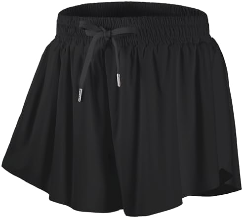 DIPUG Girls Butterfly Shorts with Pocket 2-in-1 Flowy Athletic Skots for Tennis Running Dance 5-16