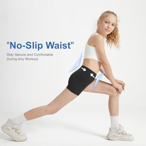 DIPUG Girls Volleyball Shorts 3 Pack With Pockets Kids High Waist Biker Shorts For Dance Yoga Cheer Gymnastics