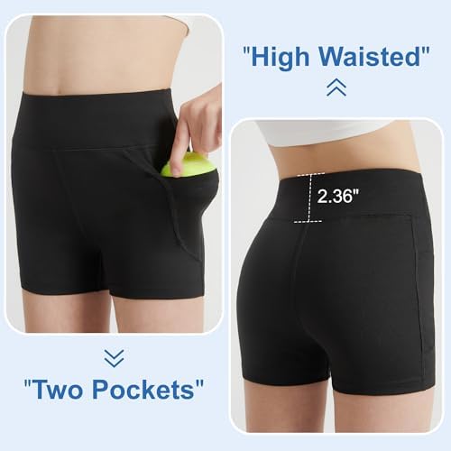 DIPUG Girls Volleyball Shorts 3 Pack With Pockets Kids High Waist Biker Shorts For Dance Yoga Cheer Gymnastics