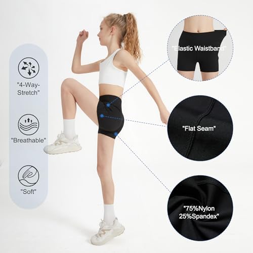 DIPUG Girls Volleyball Shorts 3 Pack With Pockets Kids High Waist Biker Shorts For Dance Yoga Cheer Gymnastics