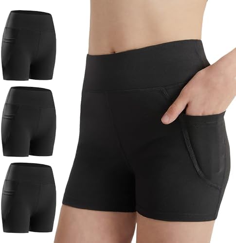DIPUG Girls Volleyball Shorts 3 Pack with Pockets Kids High Waist Biker Shorts for Dance Yoga Cheer Gymnastics