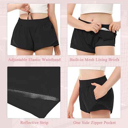 DOCUMO Girls Athletic Shorts With Liner Lightweight Running Shorts For Teen Girls Kids Quick Dry Sports Active Short