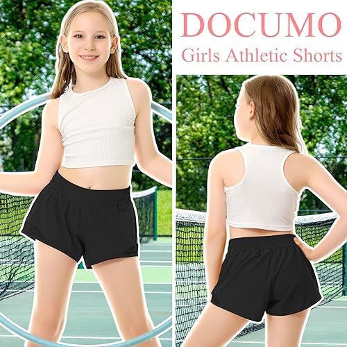DOCUMO Girls Athletic Shorts With Liner Lightweight Running Shorts For Teen Girls Kids Quick Dry Sports Active Short
