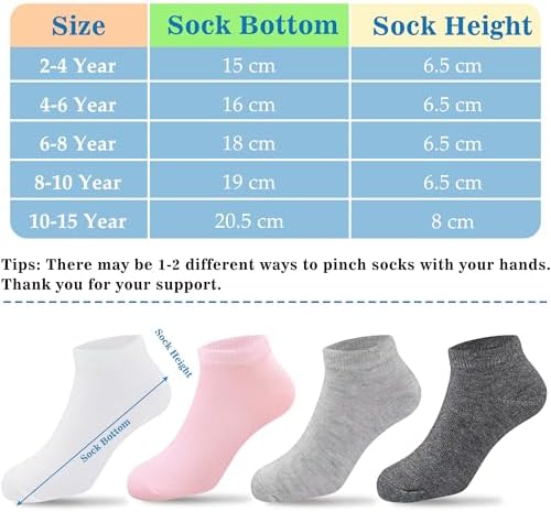 Duufin 12 Pairs Girls Socks Ankle Athletic Half Cushion Low Cut Socks For Girls Kids