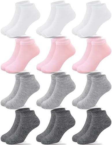 Duufin 12 Pairs Girls Socks Ankle Athletic Half Cushion Low Cut Socks for Girls Kids
