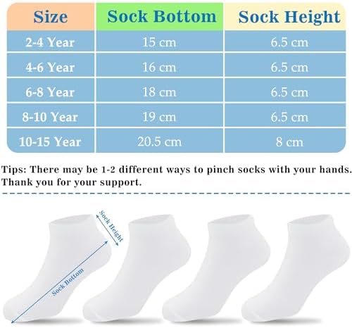 Duufin 12 Pairs Kids Ankle Socks Boys Girls Athletic Sock Low Cut Half Cushion Kids Socks