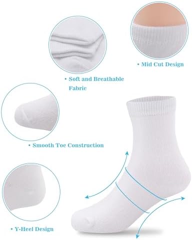 Duufin 12 Pairs Kids Crew Socks Boys Girls Youth Mid Calf Cut Casual Athletic School Dress Socks For Boys Girls 2-15 Years