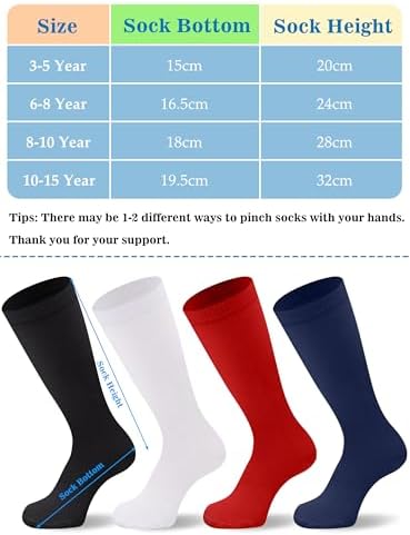 Duufin 8 Pairs Soccer Baseball Softball Football Socks For Youth Boys Girls Kids Unisex Knee High Athletic Socks