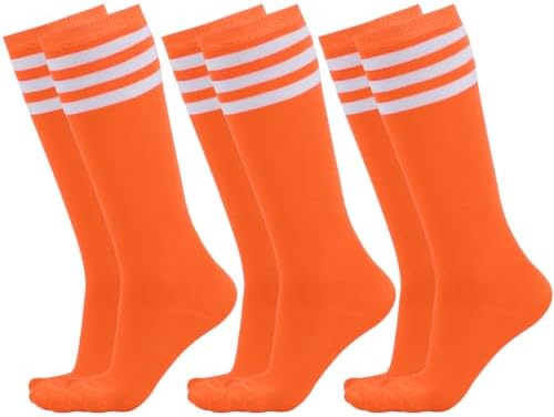 Dxhycc 3 Pairs Kids Soccer Socks Striped Knee High Socks Baseball Softball Socks Youth Athletic Socks for Boys Girls