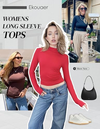 Ekouaer 3 Pack Turtleneck Shirt Women Long Sleeve Mock Neck Slim Fit Tops Winter Thermal Base Layer Soft Stretch Undershirts