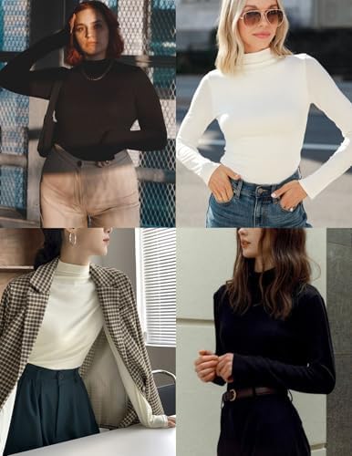 Ekouaer 3 Pack Turtleneck Shirt Women Long Sleeve Mock Neck Slim Fit Tops Winter Thermal Base Layer Soft Stretch Undershirts