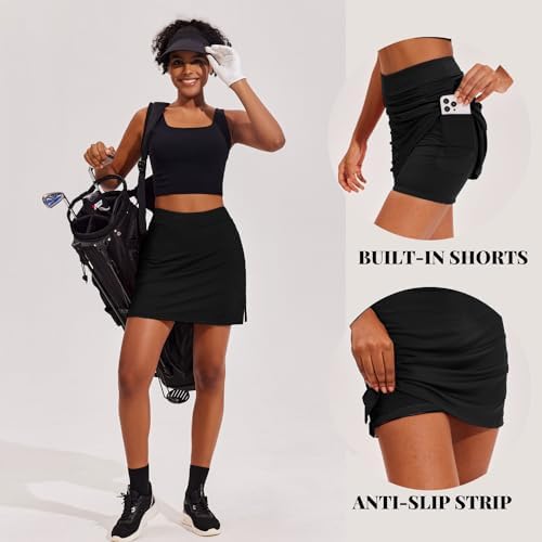 Ekouaer Golf Skirts For Woman With Pockets Silicone Grippers Tennis Skirt Inner Shorts Athletic Pickleball Running Skort