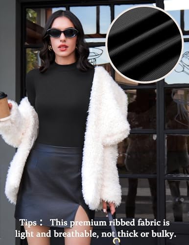 Ekouaer Mock Turtle Necks Tops For Women Long Sleeve Ribbed Shirts Thermal Slim Fit Lightweight Undershirts S-XXL