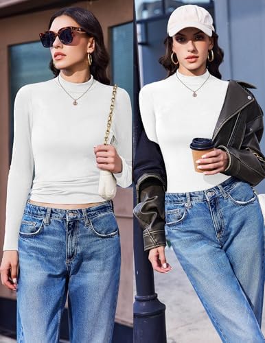 Ekouaer Mock Turtle Necks Tops For Women Long Sleeve Ribbed Shirts Thermal Slim Fit Lightweight Undershirts S-XXL