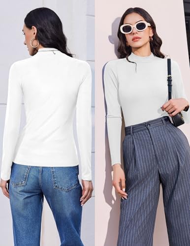 Ekouaer Mock Turtle Necks Tops For Women Long Sleeve Ribbed Shirts Thermal Slim Fit Lightweight Undershirts S-XXL