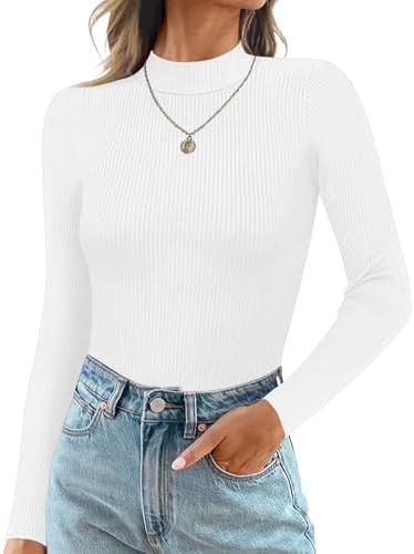 Ekouaer Mock Turtle Necks Tops for Women Long Sleeve Ribbed Shirts Thermal Slim Fit Lightweight Undershirts S-XXL
