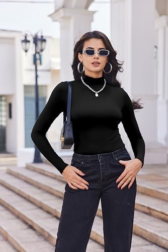 Ekouaer Turtleneck Shirt Women Long Sleeve Mock Neck Slim Fit Tops Thermal Base Layer Soft Lightweight Stretch Undershirts