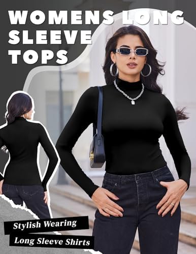 Ekouaer Turtleneck Shirt Women Long Sleeve Mock Neck Slim Fit Tops Thermal Base Layer Soft Lightweight Stretch Undershirts