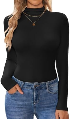 Ekouaer Turtleneck Shirt Women Long Sleeve Mock Neck Slim Fit Tops Thermal Base Layer Soft Lightweight Stretch Undershirts