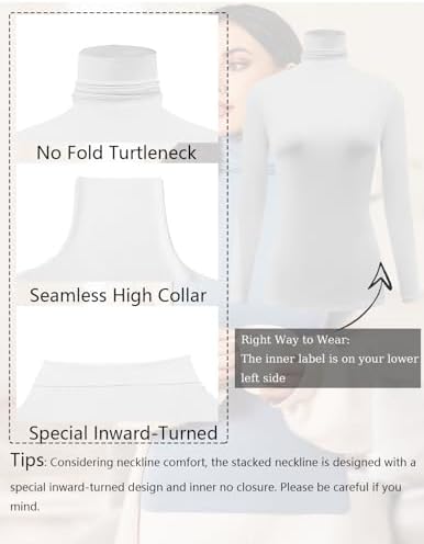 Ekouaer Women's Turtleneck Long Sleeve Shirts Slim Fit Thermal Underwear Tops Lightweight Pullover Tees