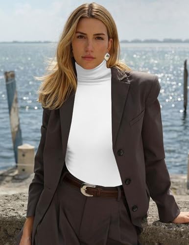 Ekouaer Women's Turtleneck Long Sleeve Shirts Slim Fit Thermal Underwear Tops Lightweight Pullover Tees