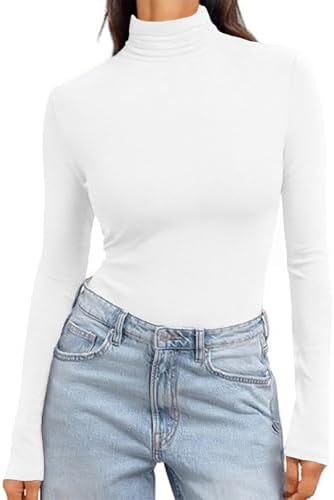 Ekouaer Women's Turtleneck Long Sleeve Shirts Slim Fit Thermal Underwear Tops Lightweight Pullover Tees