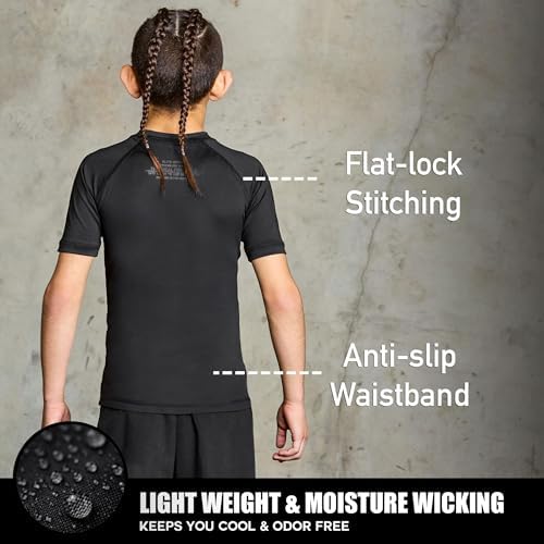 Elite Sports Kids Jiu Jitsu BJJ Rash Guard Short Half Sleeve Compression Shirt For Youth Boys Girls Sports Nogi Training