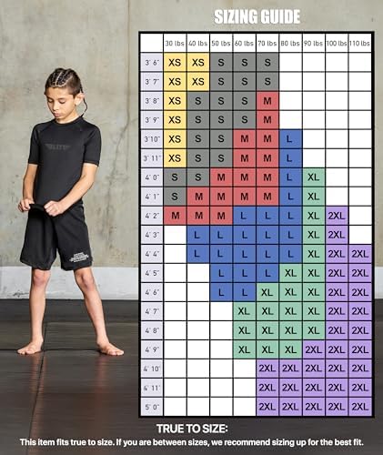 Elite Sports Kids Jiu Jitsu BJJ Rash Guard Short Half Sleeve Compression Shirt For Youth Boys Girls Sports Nogi Training