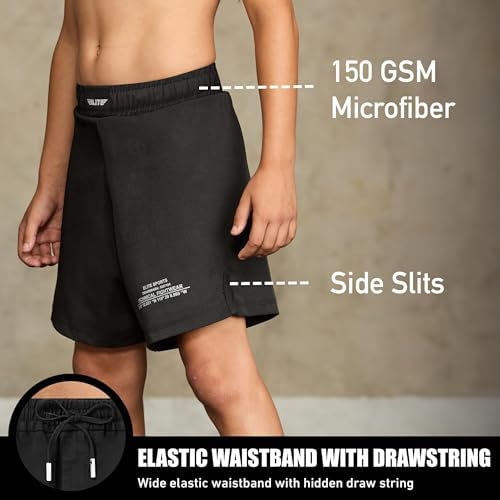 Elite Sports Kids MMA BJJ No GI UFC Grappling Shorts Sports Shorts For Boys & Girls Youth Jiu Jitsu Training Shorts Black