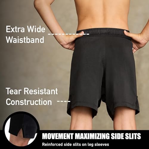Elite Sports Kids MMA BJJ No GI UFC Grappling Shorts Sports Shorts For Boys & Girls Youth Jiu Jitsu Training Shorts Black