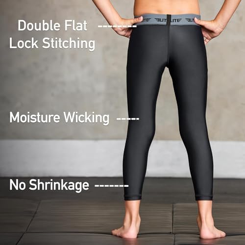 Elite Sports Youth Boys Kids Athletic Compression Pants Legging Spat Tight Base Layer BJJ Basketball Soccer Sports Training