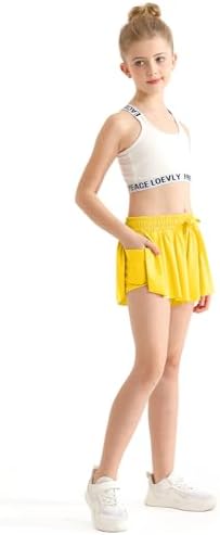 EQSJIU Girls Butterfly Shorts With Spandex Liner Preppy Flowy Athletic Shorts Skirts For Sports Running Dance Cheerleading