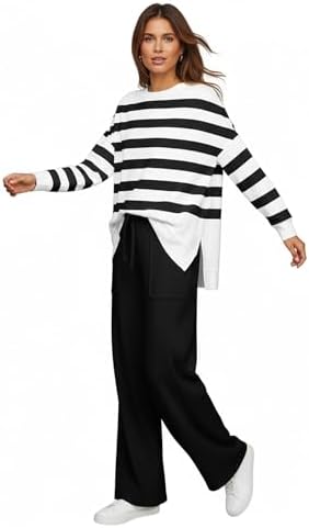 ETCYY NEW Lounge Sets For Women 2 Piece Outfits With Side Split Sweatshirt Tops And Wide Leg Sweatpants