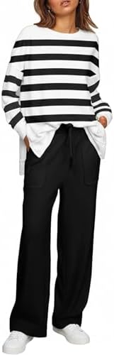 ETCYY NEW Lounge Sets for Women 2 Piece Outfits with Side Split Sweatshirt Tops and Wide Leg Sweatpants