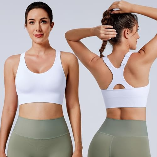 Evercute Adjustable Sports Bras For Women 3/4 Pack Racerback High Support Bras Padded Workout Bras Seamless Yoga Athletic Bra