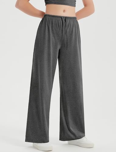 EXARUS 3 Pack Girl's Wide Leg Baggy Sweatpants Flowy Drawstring Waist Loose Long Sweat Pants Casual For Teen 8-14Y
