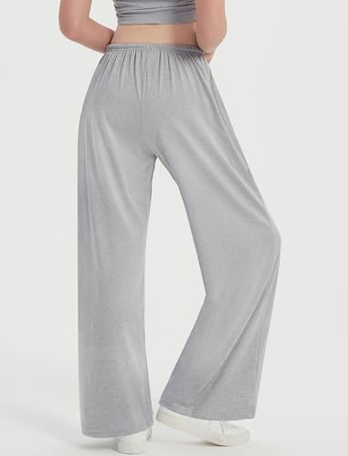 EXARUS 3 Pack Girl's Wide Leg Baggy Sweatpants Flowy Drawstring Waist Loose Long Sweat Pants Casual For Teen 8-14Y