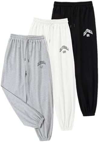 EXARUS 3 Pack Girls Sweatpants Joggers Sweat Pants Cute Baggy Tween Trendy Clothes Teen Preppy with Pockets