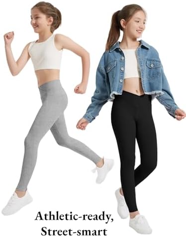 EXARUS 4 Pack Girls Leggings Teen Yoga Pants Crossover V Waist Ankle/Full Length High Waisted For Sports Tween Casual