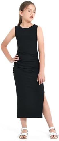 EXARUS Girls Bodycon Maxi Dress Tween Long Sleeve/Short Sleeve/Sleeveless/Spaghetti Strap Fitted Casual Formal Dresses