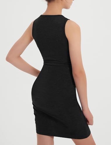 EXARUS Girls Bodycon Ruched Dresses Short Tight Plain Wrapped Fitted Sleeveless Tank Party Casual Mini Dress