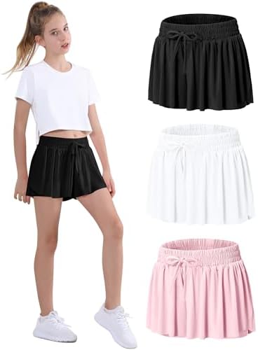 EXARUS Girls Butterfly Shorts Flowy Dance Athletic Skirt Cheer Skorts Teen Flutter Tween Clothes Preppy Outfits Kids