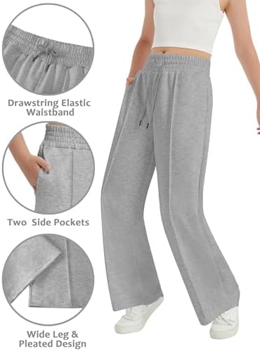 EXARUS Girls Sweatpants Front Seam Drawstring High Waist Wide Leg Sweat Pants Baggy Causal Kids High Waisted 6-14Y