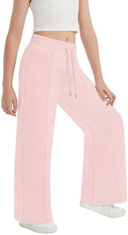 EXARUS Girls Sweatpants Front Seam Drawstring High Waist Wide Leg Sweat Pants Baggy Causal Kids High Waisted 6-14Y