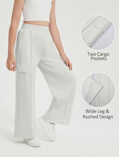 EXARUS Girls Sweatpants Wide Leg Baggy Teen Sweat Pants Cargo/Side Striped/Crossover V Waist Casual With Pockets 6-14Y