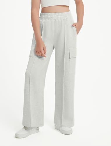EXARUS Girls Sweatpants Wide Leg Baggy Teen Sweat Pants Cargo/Side Striped/Crossover V Waist Casual With Pockets 6-14Y